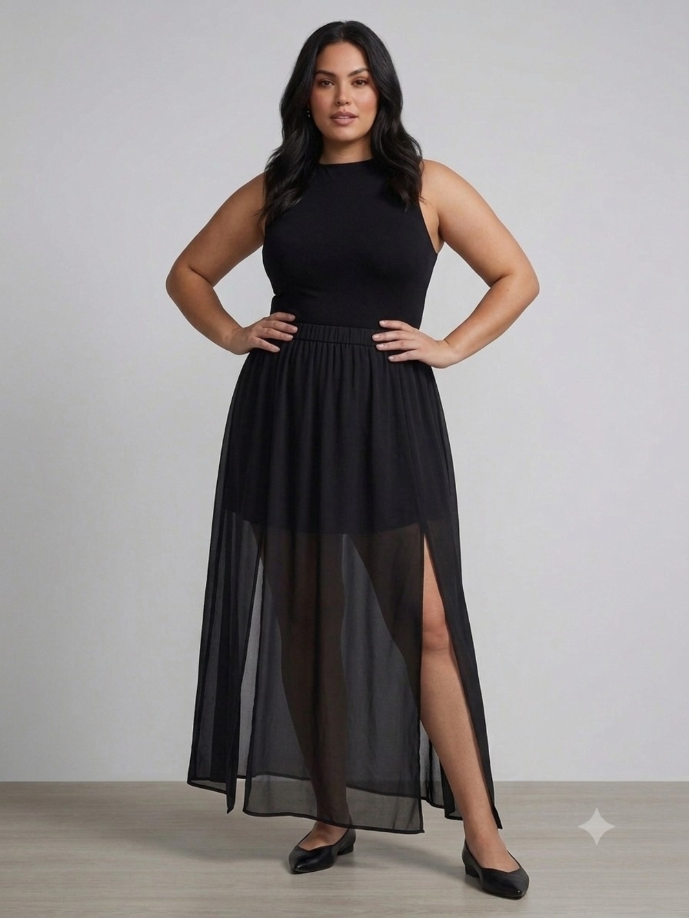 H&M Divided Black Sheer Maxi Skirt with Slits Size XL
